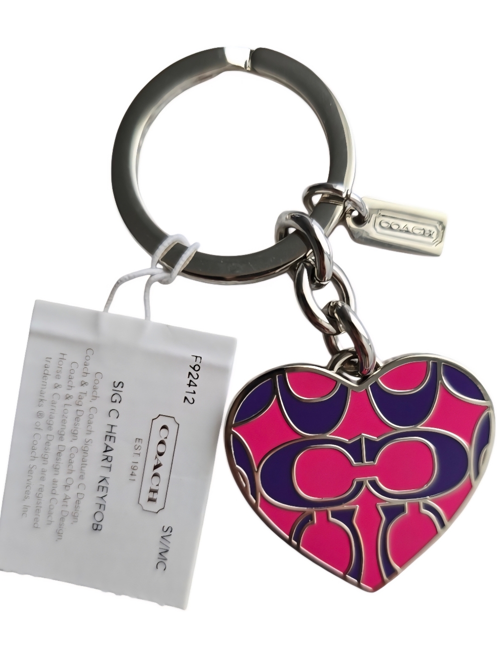 NWT Rare Coach Signature C Heart Keyfob F92412  silver red purple Y2K - Picture 9 of 9